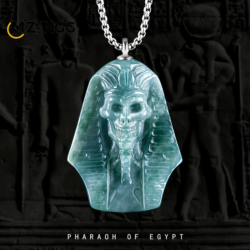 Hip Hop Chain Necklace - Naturalny jadeit z niebieską wodą Egipski