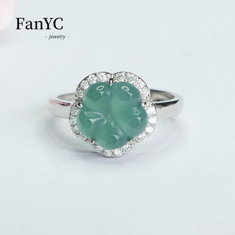 Luxury Gifts Jewelry & Watches Namfleg Mostar - Naturalny jadeitowy pierścionek z niebieskim kwiatem