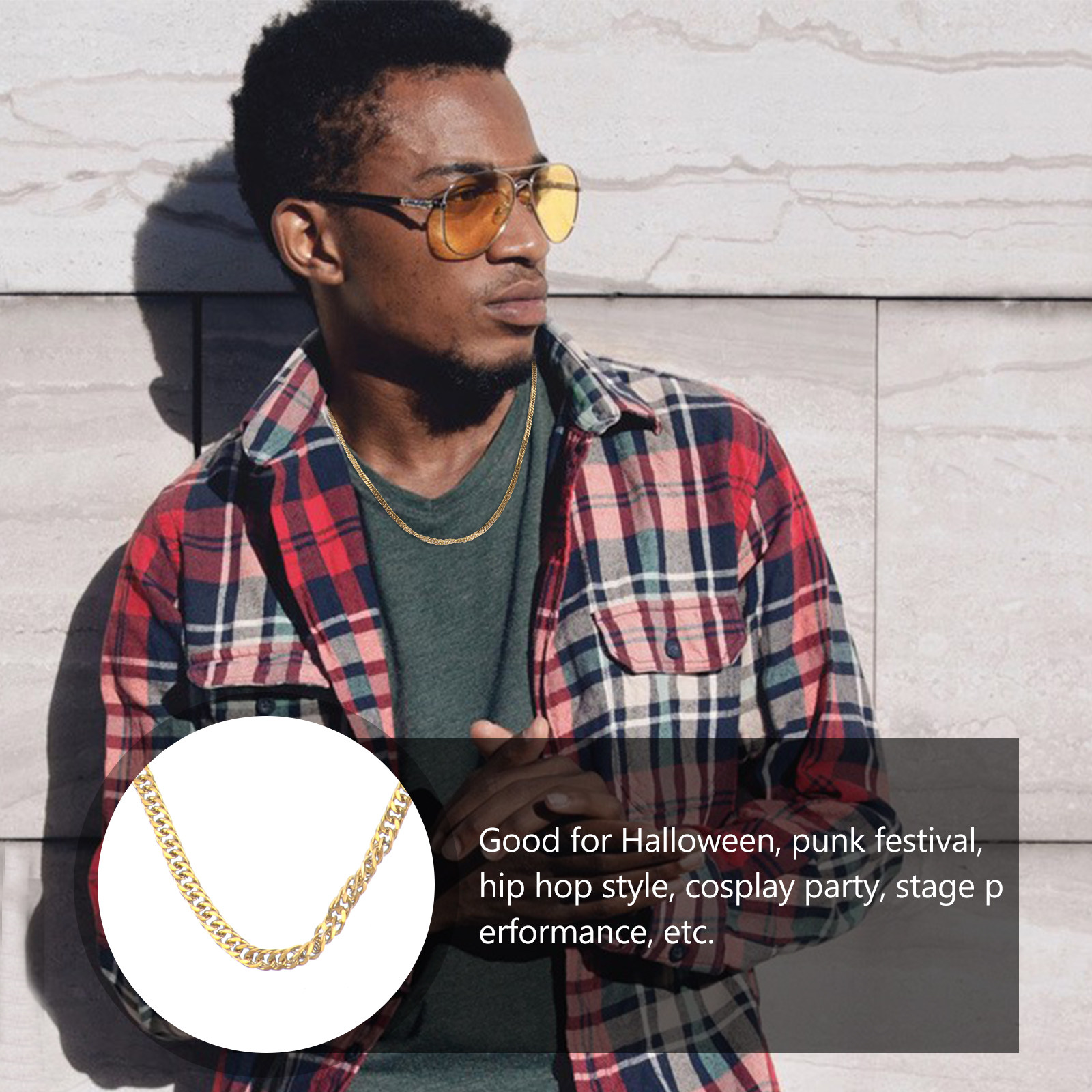 Hip Hop Chain Necklace - 1 szt. Złoty Tytanowy Stalowy Naszyjnik