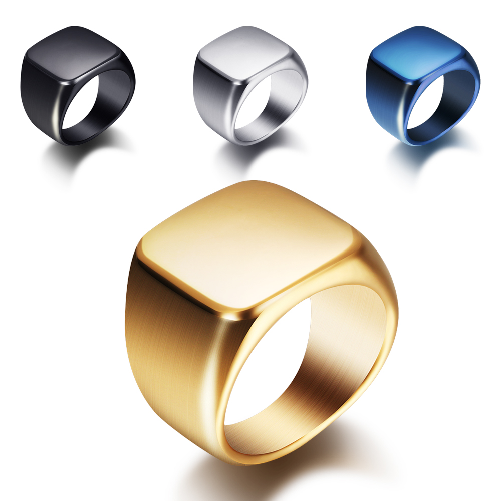 Titanium Steel Ring - Darmowe grawerowanie nowe srebrne/złoty/czarny/niebieski kwadratowy sygnet