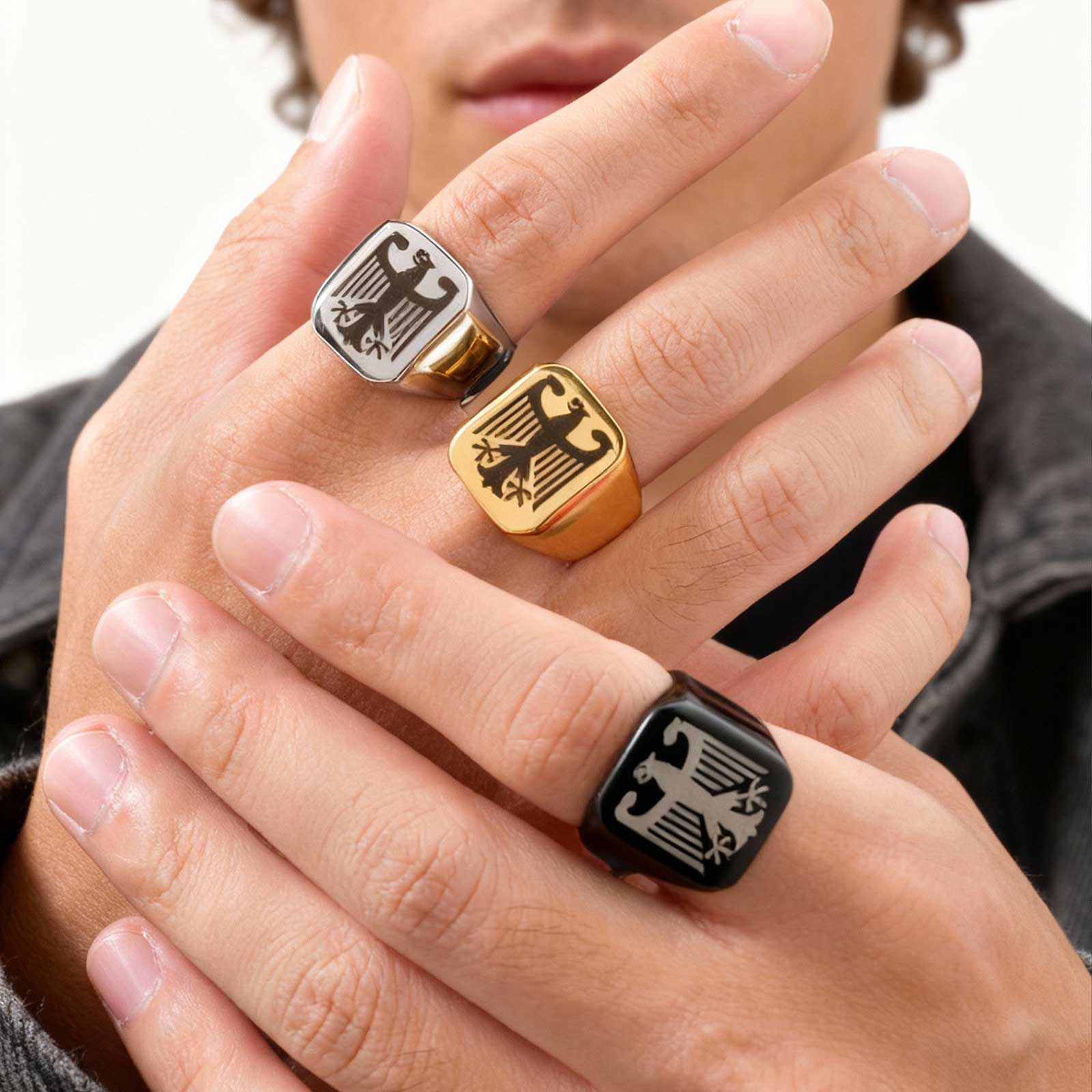 Titanium Steel Ring - Pierścień z orłem latającym, styl punk,