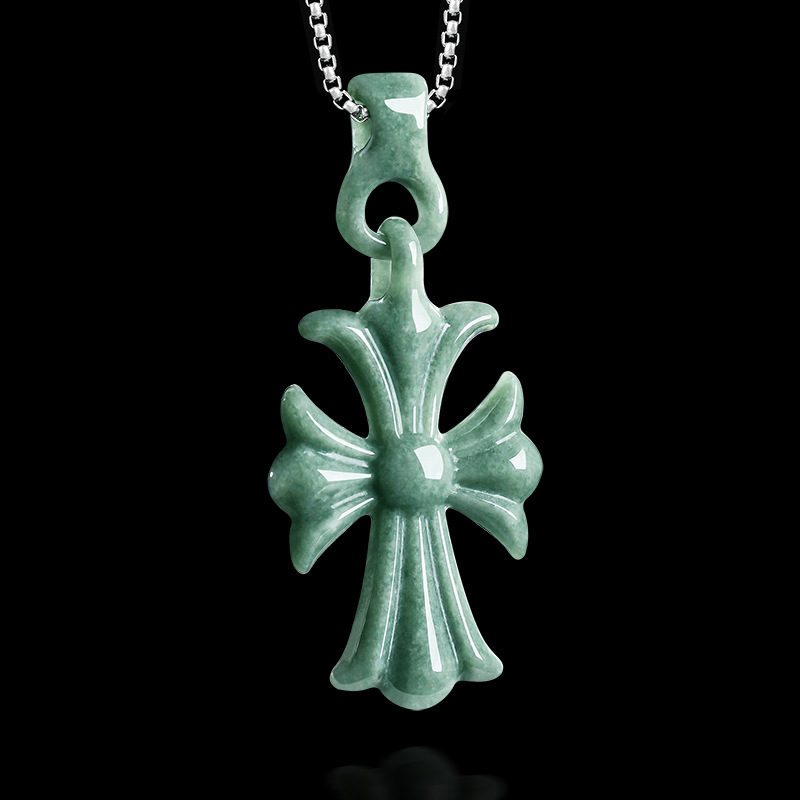 Luxury Gifts Jewelry & Watches Namfleg Mostar - Naturalny birmański jadeitowy krzyżyk wisiorek naszyjnik