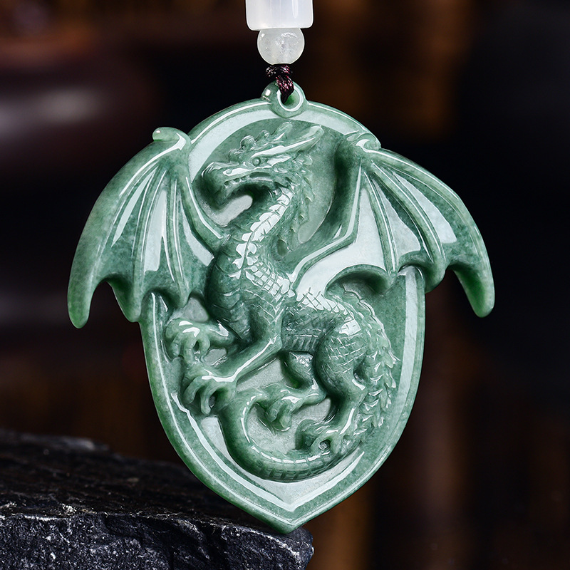 Luxury Gifts Jewelry & Watches Namfleg Mostar - Naturalny Birmanski Jadeitowy Wisiorek Smok Naszyjnik