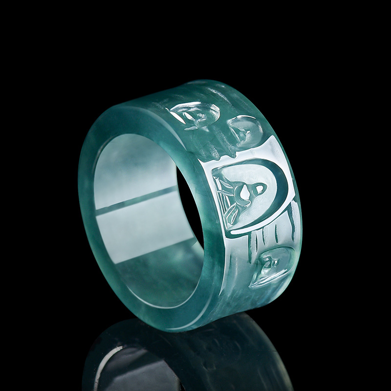 Jewelry & Watches Spółka Z Ograniczoną Odpowiedzialnością Sp Z Oo - Naturalny Birmański Jadeitowy Pierścień Budda Luksusowa