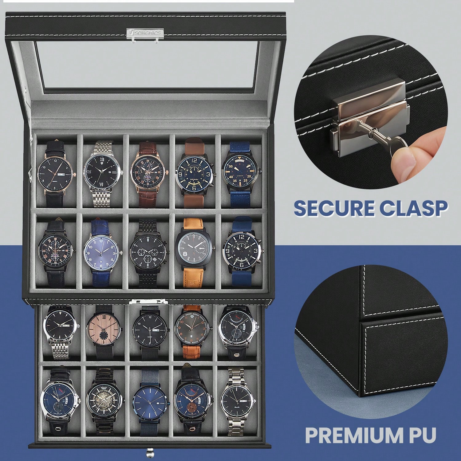 Pudełko na 20 zegarków z szkla – Watches Jewelry Holder recenzja i cena